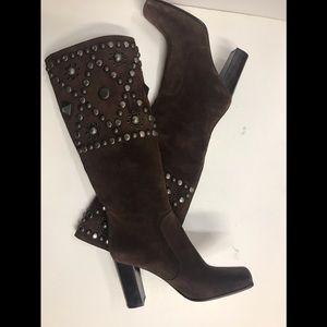 Dolce and Gabbana brown suede knee hi boot w/ stud